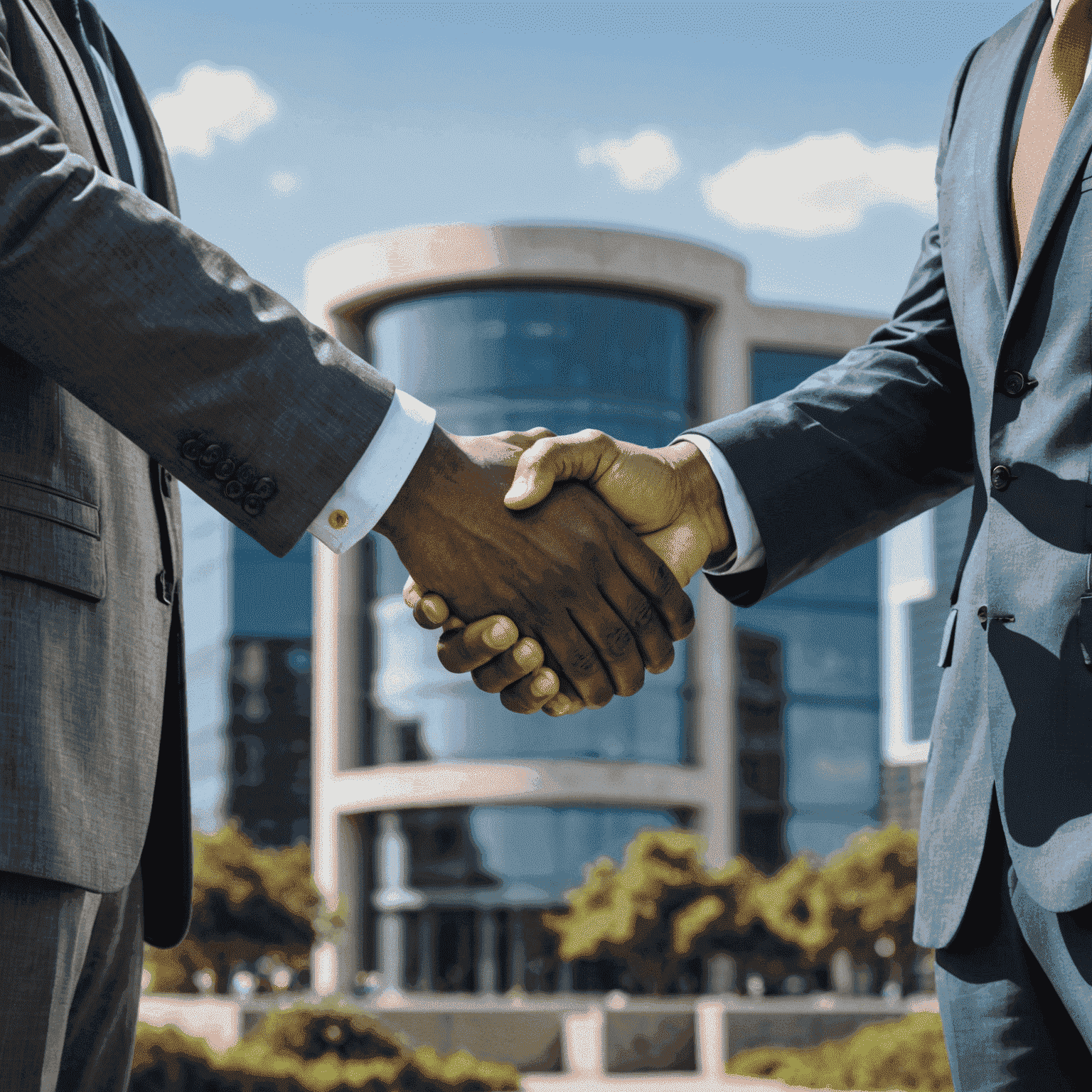 Two businessmen shaking hands, symbolizing the importance of building strong partnerships and collaborations for success in the South African business landscape.